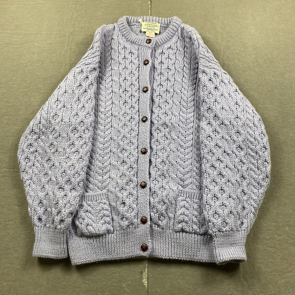 Claournic Cardigan Sweater Womens Medium Purple Cable Knit New Wool Button Up
